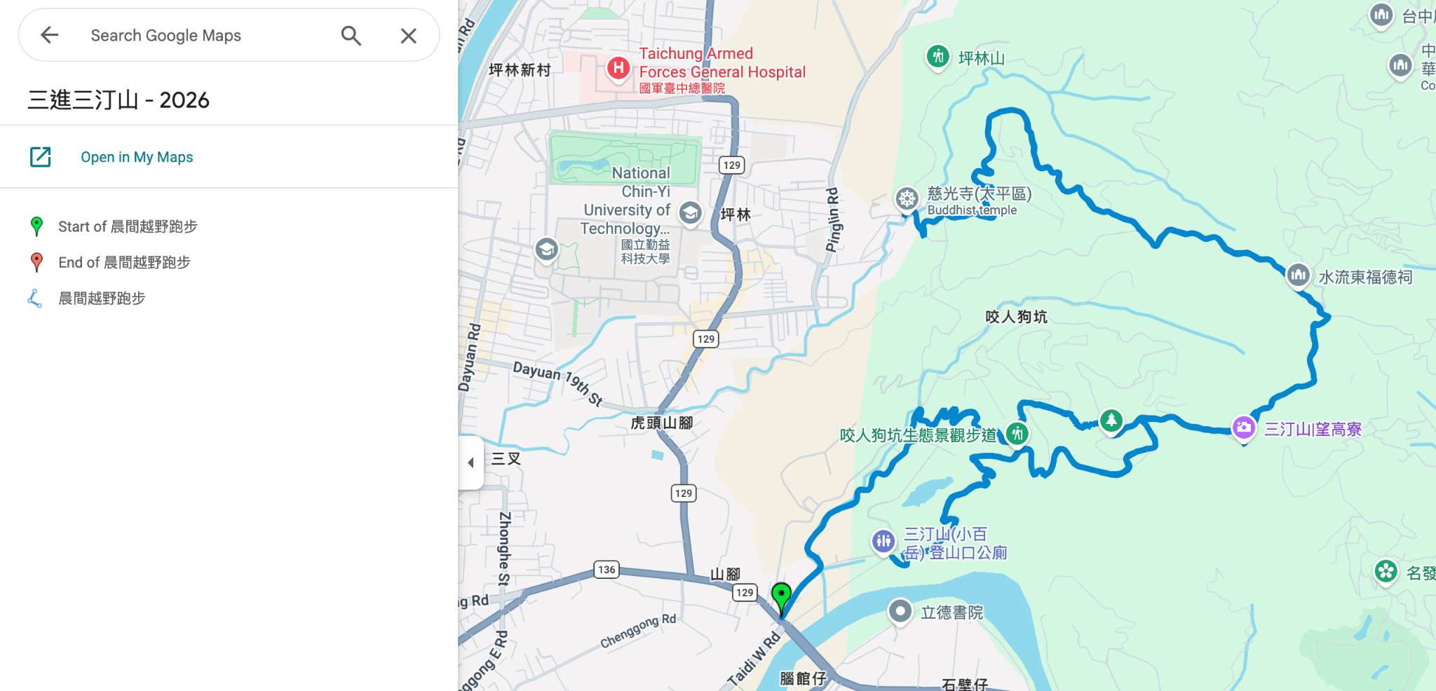 同一個 GPX 檔，「Google 我的地圖」基本上只能看到一條簡單路線。